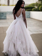 A-Line/Princess V-neck Floor-Length Tulle Corset Wedding Dresses With Appliques Lace outfit, Wedding Dresses Vintag