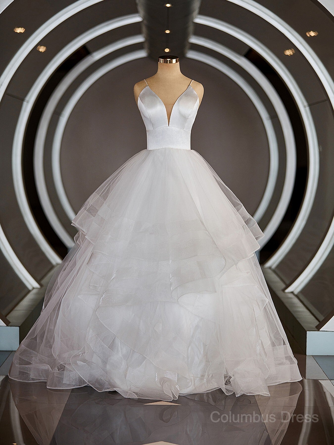 A-Line/Princess V-neck Floor-Length Tulle Corset Wedding Dresses with Ruffles Gowns, Wedding Dresses Dresses