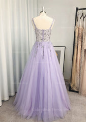 A-line/Princess V Neck Long/Floor-Length Tulle Corset Prom Dress With Beading Sequins Gowns, Party Dresses Idea