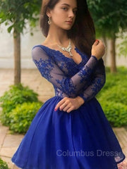 A-Line/Princess V-neck Short/Mini Chiffon Corset Homecoming Dresses outfit, Bridesmaids Dress Websites