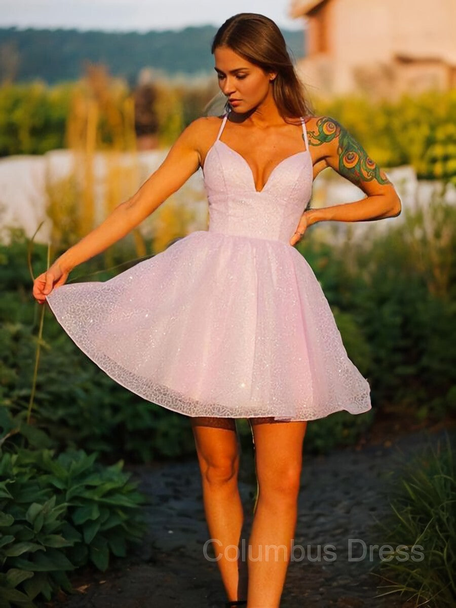 A-Line/Princess V-neck Short/Mini Lace Corset Homecoming Dresses outfit, Party Dresses Cocktail