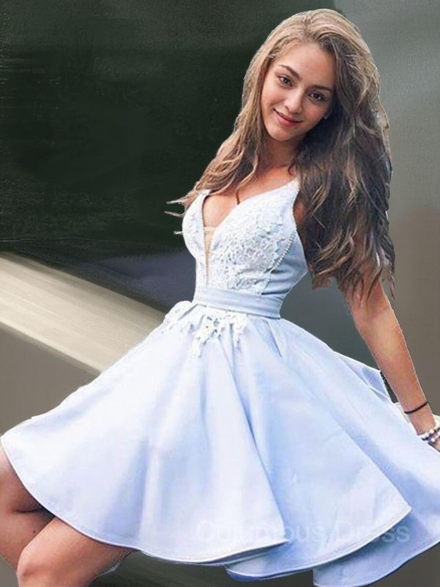 A-Line/Princess V-neck Short/Mini Satin Corset Homecoming Dresses outfit, Prom Dresses Mermaide