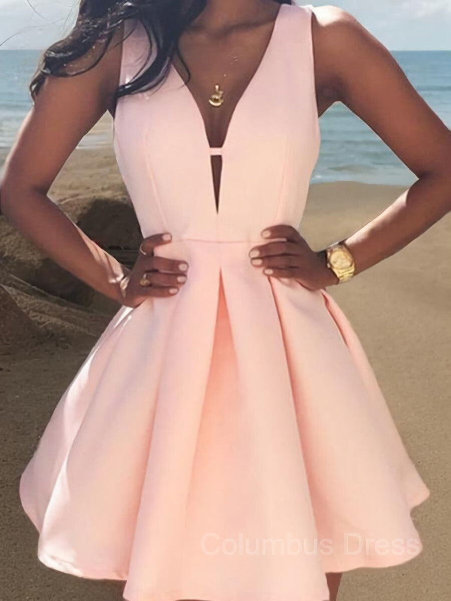 A-Line/Princess V-neck Short/Mini Satin Corset Homecoming Dresses outfit, Prom Dresses For Warm Weather
