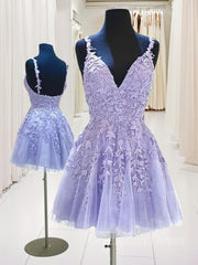 A-Line/Princess V-neck Short/Mini Tulle Corset Homecoming Dresses outfit, Party Dressed Short