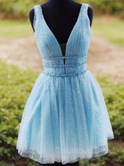 A-Line/Princess V-neck Short/Mini Tulle Corset Homecoming Dresses outfit, Bridesmaid Dress Summer