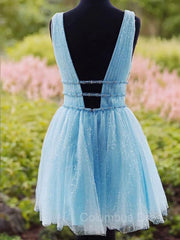 A-Line/Princess V-neck Short/Mini Tulle Corset Homecoming Dresses outfit, Bridesmaides Dresses Summer