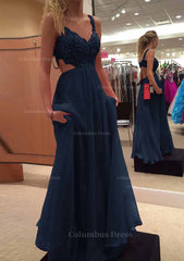A-line/Princess V Neck Sleeveless Long/Floor-Length Chiffon Corset Prom Dress With Lace Beading outfit, Bridesmaid Dresses Long Sleeves