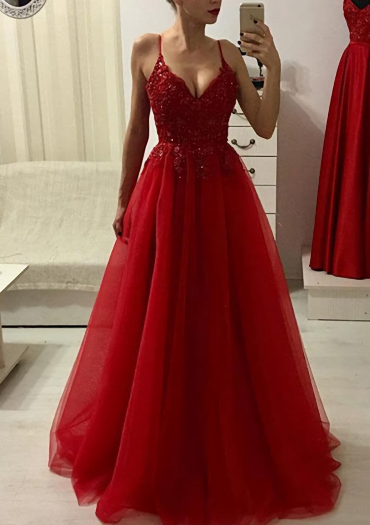 A-line/Princess V Neck Sleeveless Long/Floor-Length Corset Prom Dress With Appliqued Beading outfit, Bridesmaid Dress Styles Long