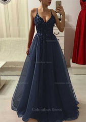 A-line/Princess V Neck Sleeveless Long/Floor-Length Corset Prom Dress With Appliqued Beading outfit, Bridesmaid Dress Style Long