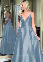 A-line/Princess V Neck Sleeveless Sweep Train Satin Corset Prom Dresses outfit, Party Dress For Teenage Girl