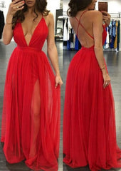 A-line/Princess V Neck Sleeveless Sweep Train Tulle Corset Prom Dress outfits, Floral Dress