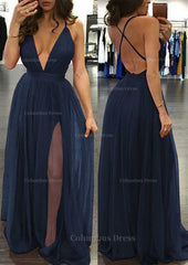 A-line/Princess V Neck Sleeveless Sweep Train Tulle Corset Prom Dress outfits, Vintage Prom Dress