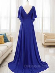 A-Line/Princess V-neck Sweep Train Chiffon Mother of the Bride Dresses With Beading outfit, Homecoming Dresses Simple