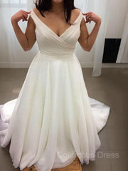 A-Line/Princess V-neck Sweep Train Chiffon Corset Wedding Dresses outfit, Wedding Dress Shopping Outfit