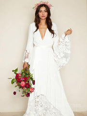 A-Line/Princess V-neck Sweep Train Chiffon Corset Wedding Dresses With Belt/Sash outfits, Wedding Dress Diet