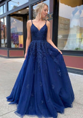 A-line/Princess V Neck Sweep Train Lace Corset Prom Dresses outfit, Prom Dress Inspiration