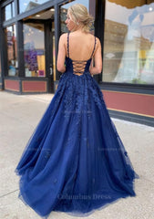 A-line/Princess V Neck Sweep Train Lace Corset Prom Dresses outfit, Party Dresses