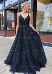 A-line/Princess V Neck Sweep Train Lace Corset Prom Dresses outfit, Party Dress Long Sleeve Maxi