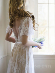 A-Line/Princess V-neck Sweep Train Lace Corset Wedding Dresses With Appliques Lace outfit, Wedding Dresses Designers