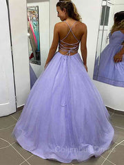 A-Line/Princess V-neck Sweep Train Corset Prom Dresses With Pockets Gowns, Prom Dresses Two Piece