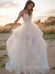A-Line/Princess V-neck Sweep Train Tulle Corset Wedding Dresses outfit, Wedding Dresses Under 507