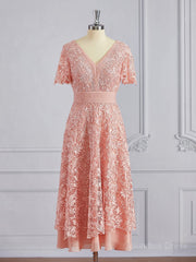 A-Line/Princess V-neck Tea-Length Chiffon Mother of the Bride Dresses With Appliques Lace outfit, Prom Dresses 2046 Short