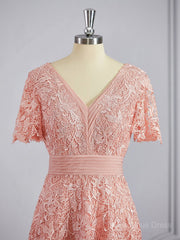 A-Line/Princess V-neck Tea-Length Chiffon Mother of the Bride Dresses With Appliques Lace outfit, Prom Dress Graduacion