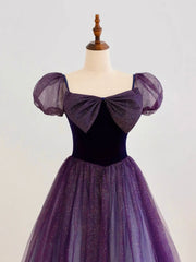 A-Line Purple Long Corset Prom Dress, Purple Tulle Evening Dress outfit, Prom Dress Mermaid