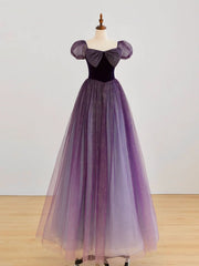 A-Line Purple Long Corset Prom Dress, Purple Tulle Evening Dress outfit, Prom Dresses Mermaide