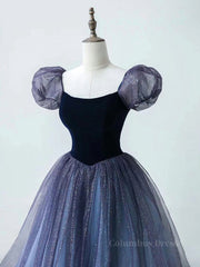 A-Line Purple Tulle Long Corset Prom Dress, Purple Sweet 16 Dress outfit, Blue Prom Dress