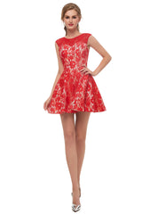 A-Line Red Lace Sleeveless Mini Corset Homecoming Dresses outfit, Evening Dresses Knee Length