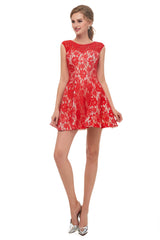 A-Line Red Lace Sleeveless Mini Corset Homecoming Dresses outfit, Evening Dresses For Over 76