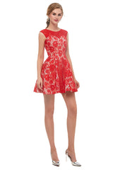 A-Line Red Lace Sleeveless Mini Corset Homecoming Dresses outfit, Evening Dresses For Over 76S