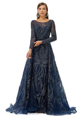 A-line Round Floor-length Long Sleeve Appliques Lace Beaded Corset Prom Dresses outfit, Formal Dresses Fashion