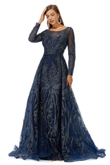 A-line Round Floor-length Long Sleeve Appliques Lace Beaded Corset Prom Dresses outfit, Formal Dress Elegant