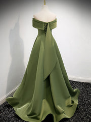 A-Line Satin Green Long Corset Prom Dress, Green Corset Formal Dress outfit, Prom Dresses Corset