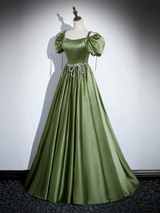 A-Line Satin Green Long Corset Prom Dress, Green Corset Formal Evening Dress outfit, Dream Dress