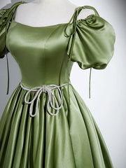 A-Line Satin Green Long Corset Prom Dress, Green Corset Formal Evening Dress outfit, Elegant Dress For Women