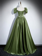 A-Line Satin Green Long Corset Prom Dress, Green Corset Formal Evening Dress outfit, Long Dress Outfit