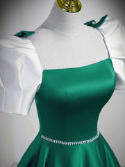 A-Line Satin Green Long Corset Prom Dresses, Green A-Line Corset Formal Dresses outfit, Prom Dressed Long