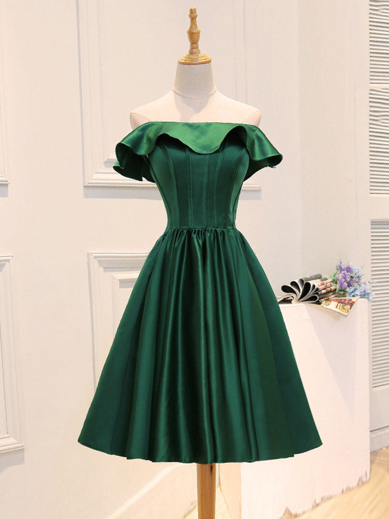 A-Line Satin Green Short Corset Prom Dress, Green Corset Homecoming Dress outfit, Homecoming Dresses Beautiful