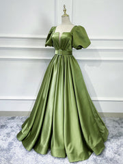 A line Satin Long Green Corset Prom Dresses, Green Corset Formal Evening Graduation Dresses outfit, Bride Dress