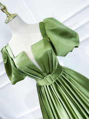 A line Satin Long Green Corset Prom Dresses, Green Corset Formal Evening Graduation Dresses outfit, Gala Dress