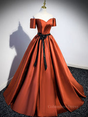 A-Line Satin Orange Long Corset Prom Dresses, Orange Corset Formal Evening Dresses outfit, Prom Dresses For Black