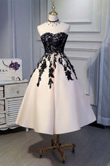 A-line Satin Short Corset Prom Dresses,Corset Homecoming Dress with Black Lace outfit, Wedding Flower
