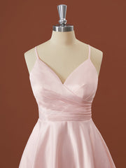 A-line Satin V-neck Pleated Short/Mini Corset Bridesmaid Dress outfit, Formal Dresses For Ladies Over 66