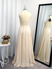 A-line Scoop Appliques Lace Floor-Length Chiffon Dress outfits, Bridesmaids Dresses By Color