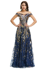 A Line Sequins Off the Shoulder Long Corset Prom Dresses outfit, Homecoming Dresses Business Casual Outfits