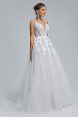 A-LINE SHEER STRAPS V-NECK TULLE APPLIQUE FLOOR-LENGTH SLEEVELESS Corset Wedding DRESSES outfit, Wedding Dress Styled