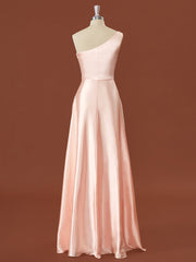 A-line Silk Like Satin One-Shoulder Pleated Floor-Length Corset Bridesmaid Dress outfit, Formal Dress Prom